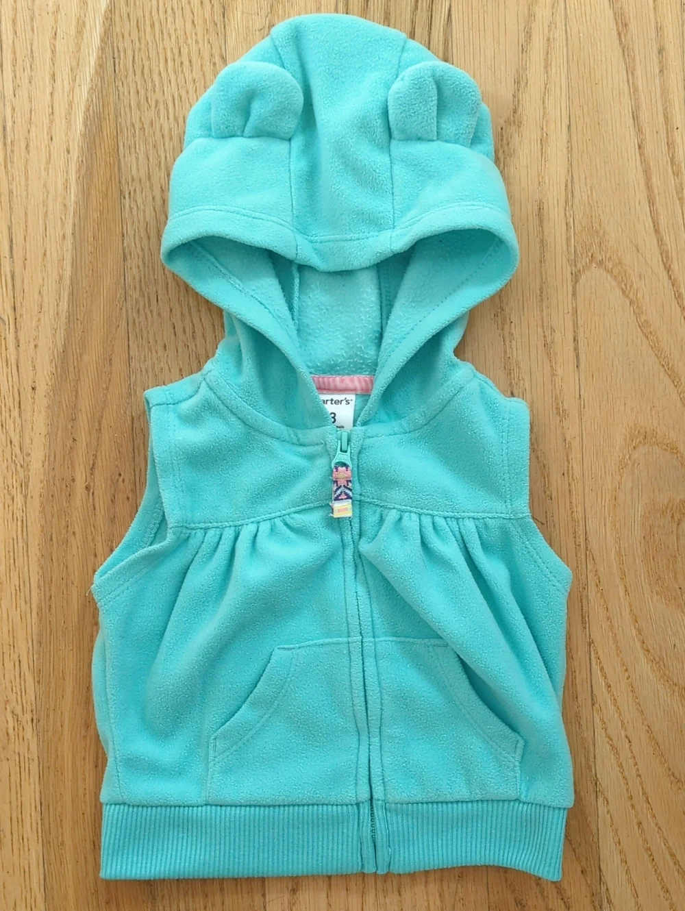 Carter's Girl's Fleece Bundle Pink Hooded Zip Jacket & Teal Hooded Vest 3 Months